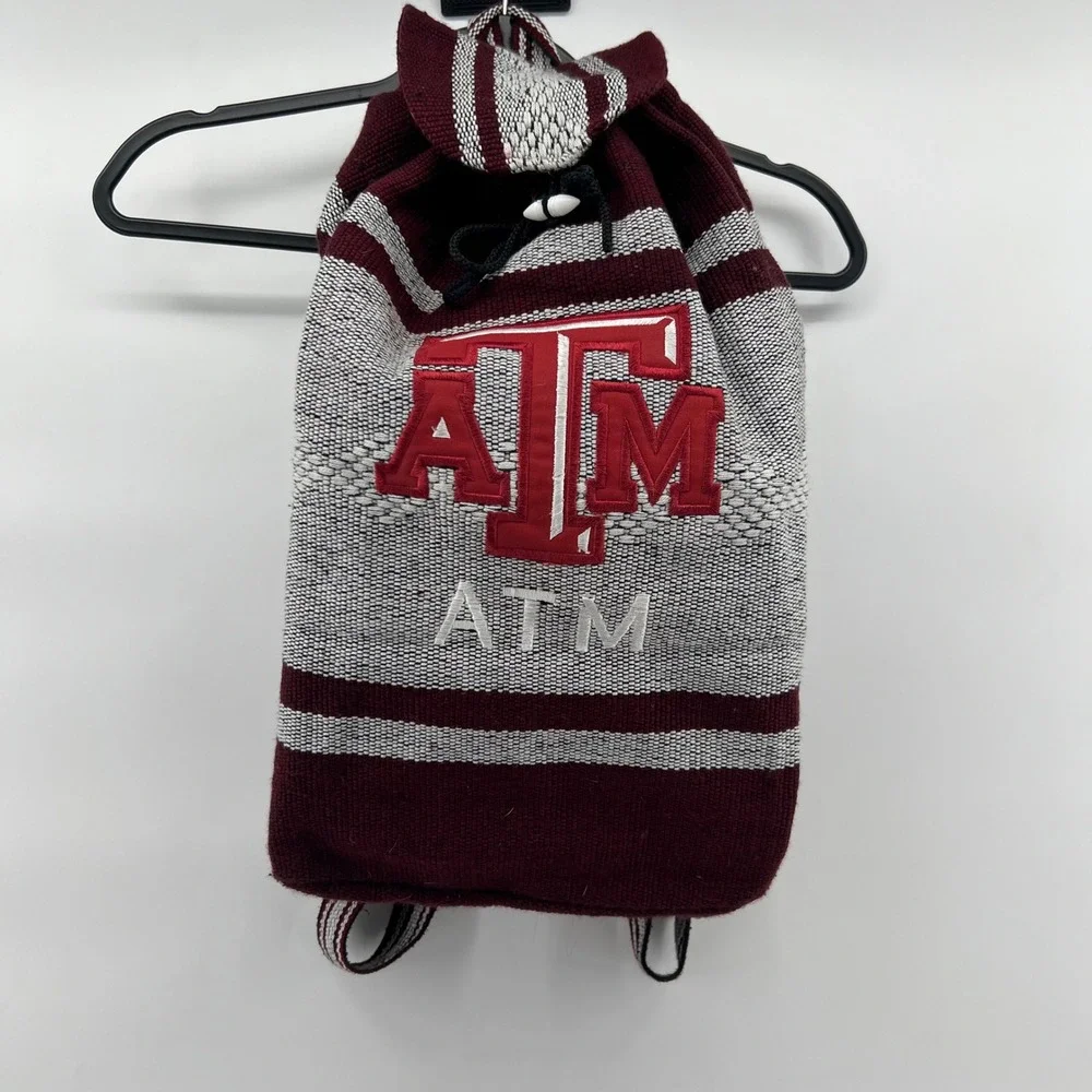 Texas‎ A&M ATM Maroon Gray Striped Drawstring Backpack Bag